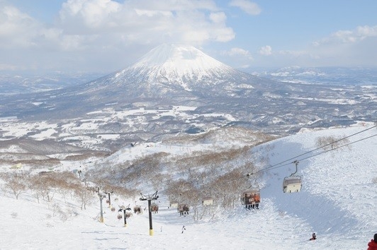 日本二世古滑雪場纜車與羊蹄山景色
