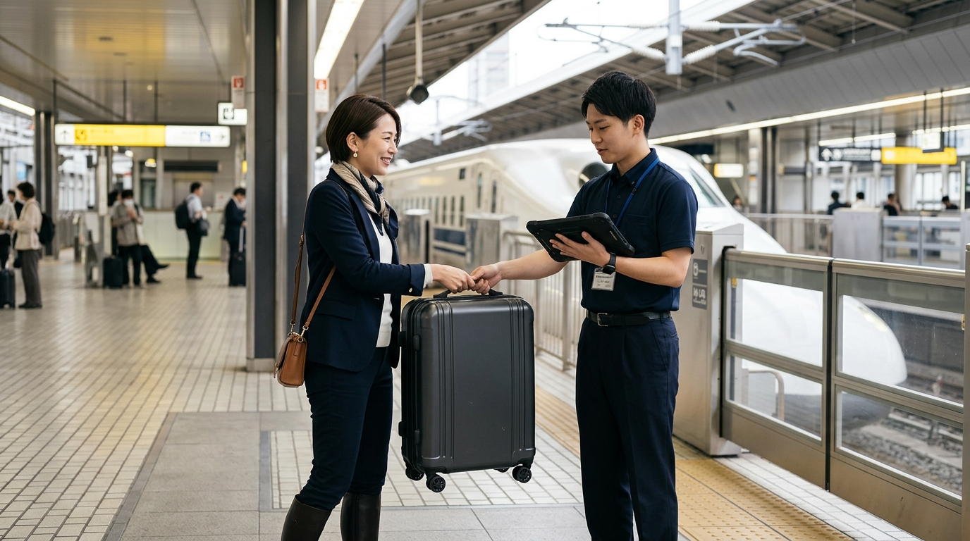 日本飯店與車站大型行李宅配寄送服務(AI 生成示意圖)